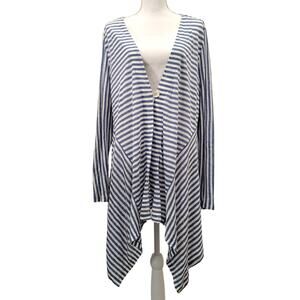 Soft Surroundings Cascadia Cardigan XL Blue White Stripe Linen Lagenlook NEW